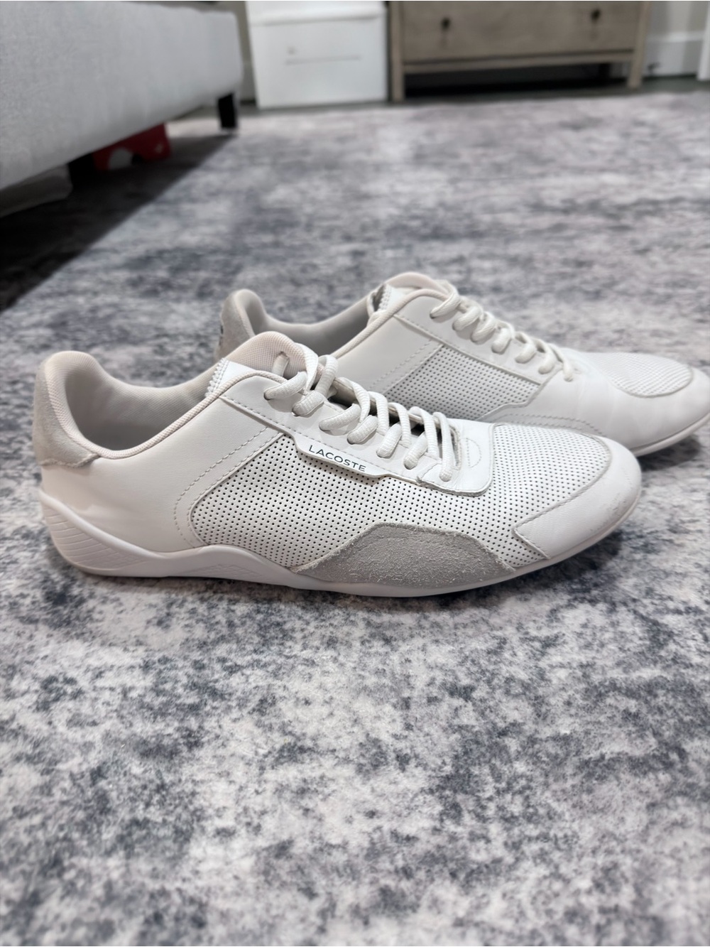 Lacoste Men's Off-White Perforated Lace-Up Sneakers